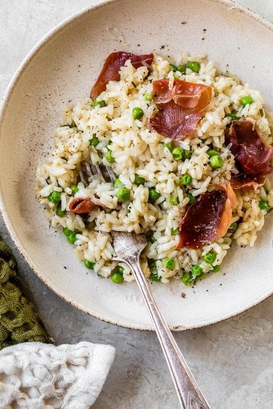 Instant Pot Risotto with Prosciutto, Peas, and Herbs